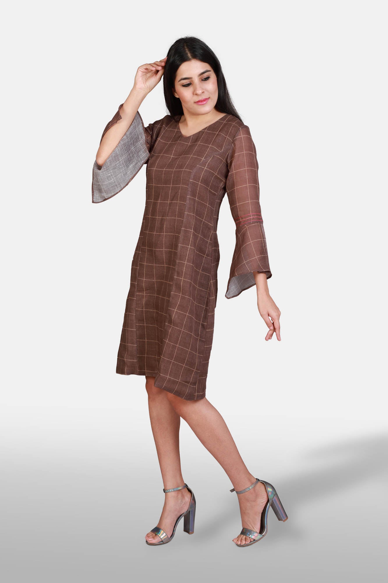 Checkered Linen Dress - Kapaas N Resham