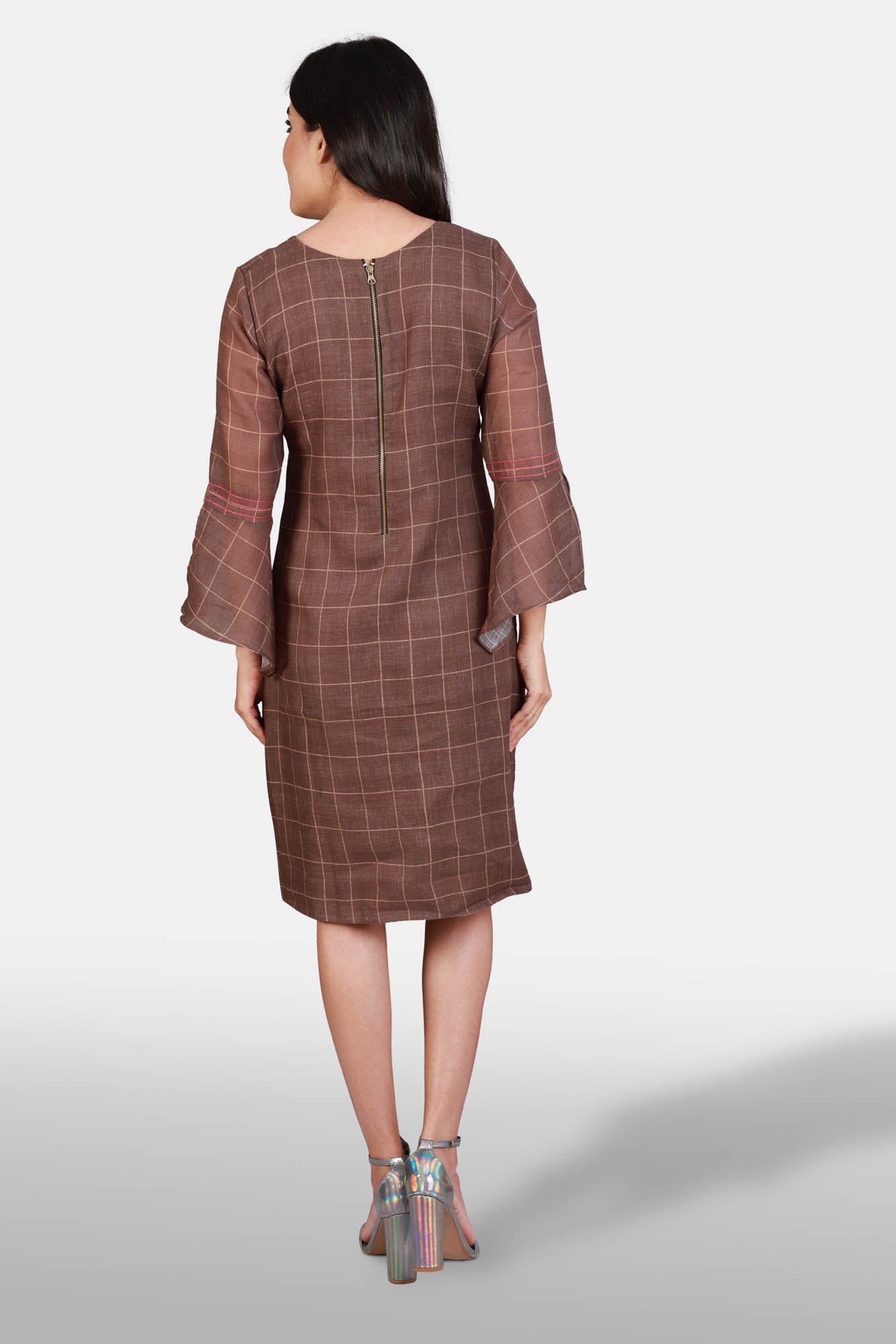 Checkered Linen Dress - Kapaas N Resham