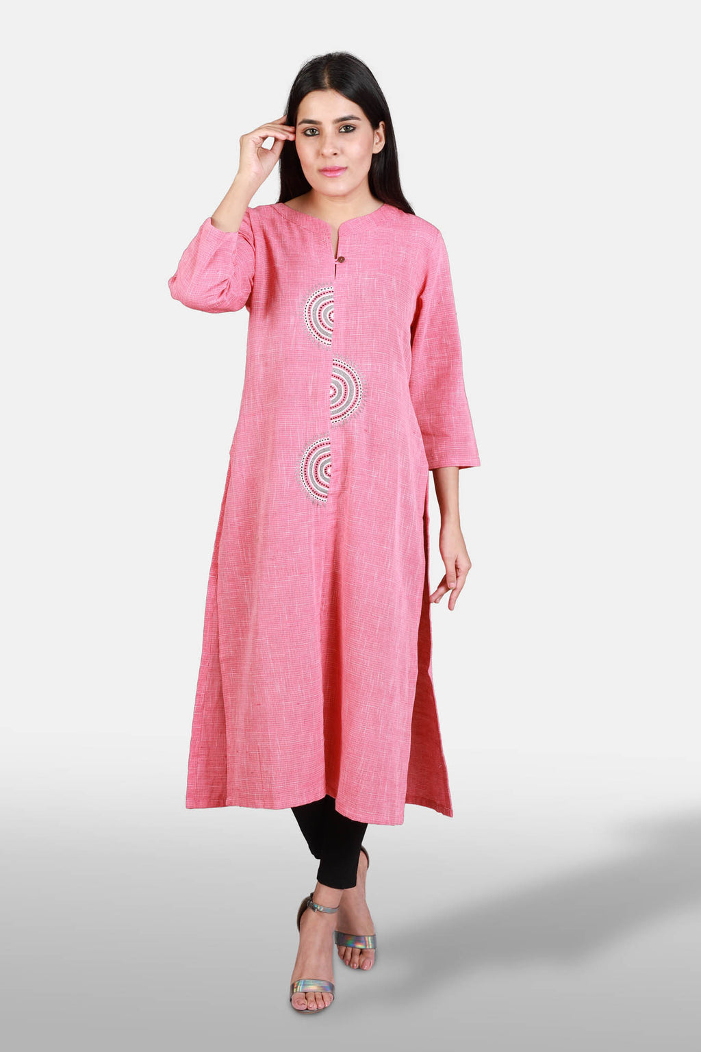 Khadi Embroidered Kurta - Pink - Kapaas N Resham