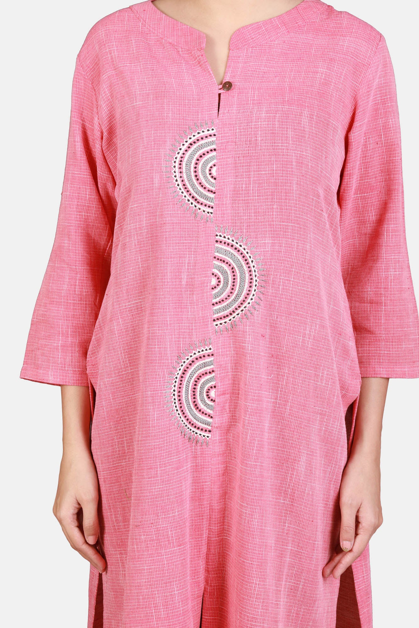 Khadi Embroidered Kurta - Pink - Kapaas N Resham