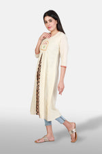 Khadi and block print embroidered kurta - Off-white - Kapaas N Resham
