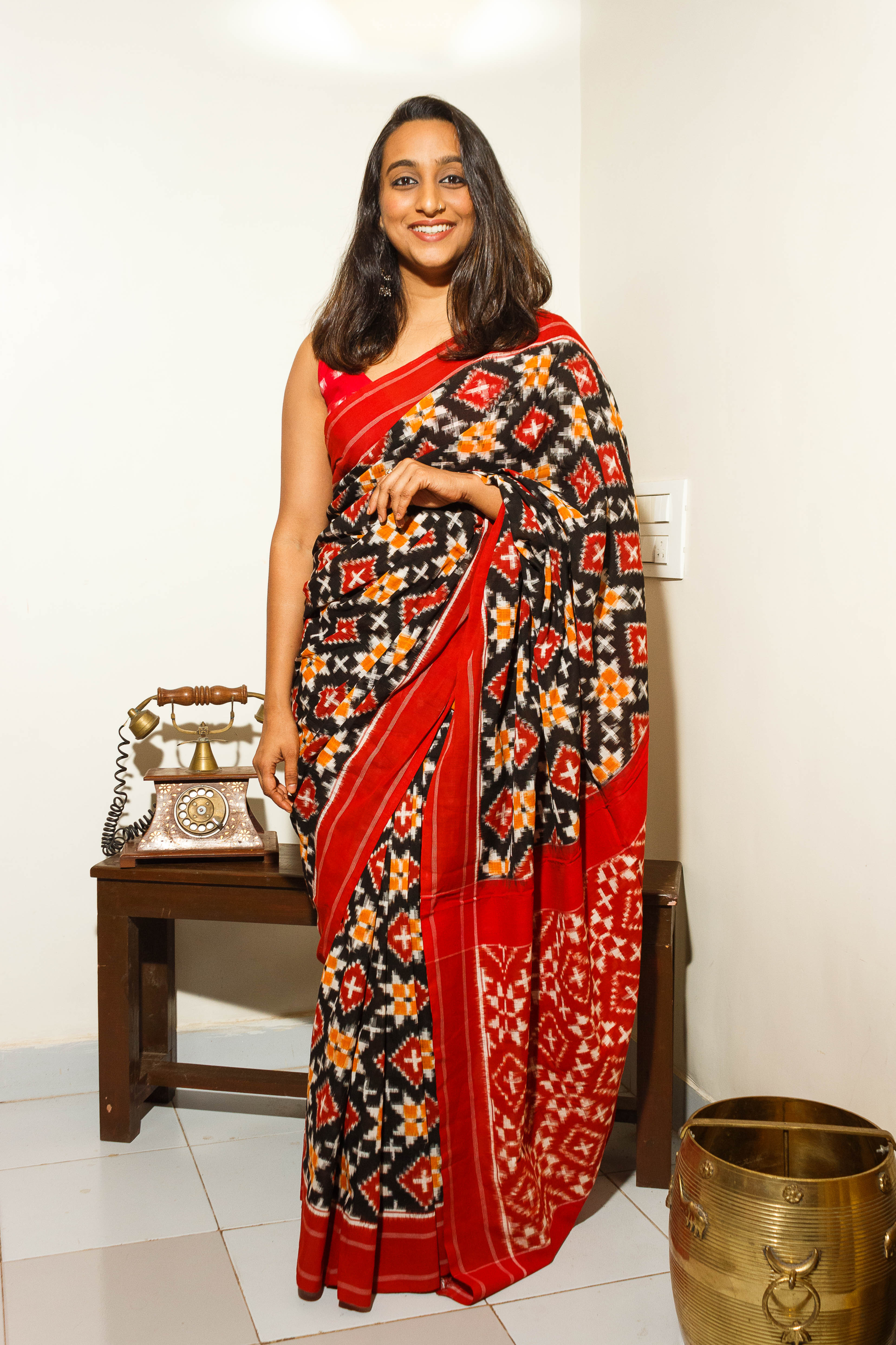 Classic Designer Red and Black Organza Saree – Pomcha Jaipur