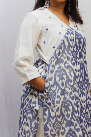 White and Blue Grey Uzbek Kurta With Embroidery