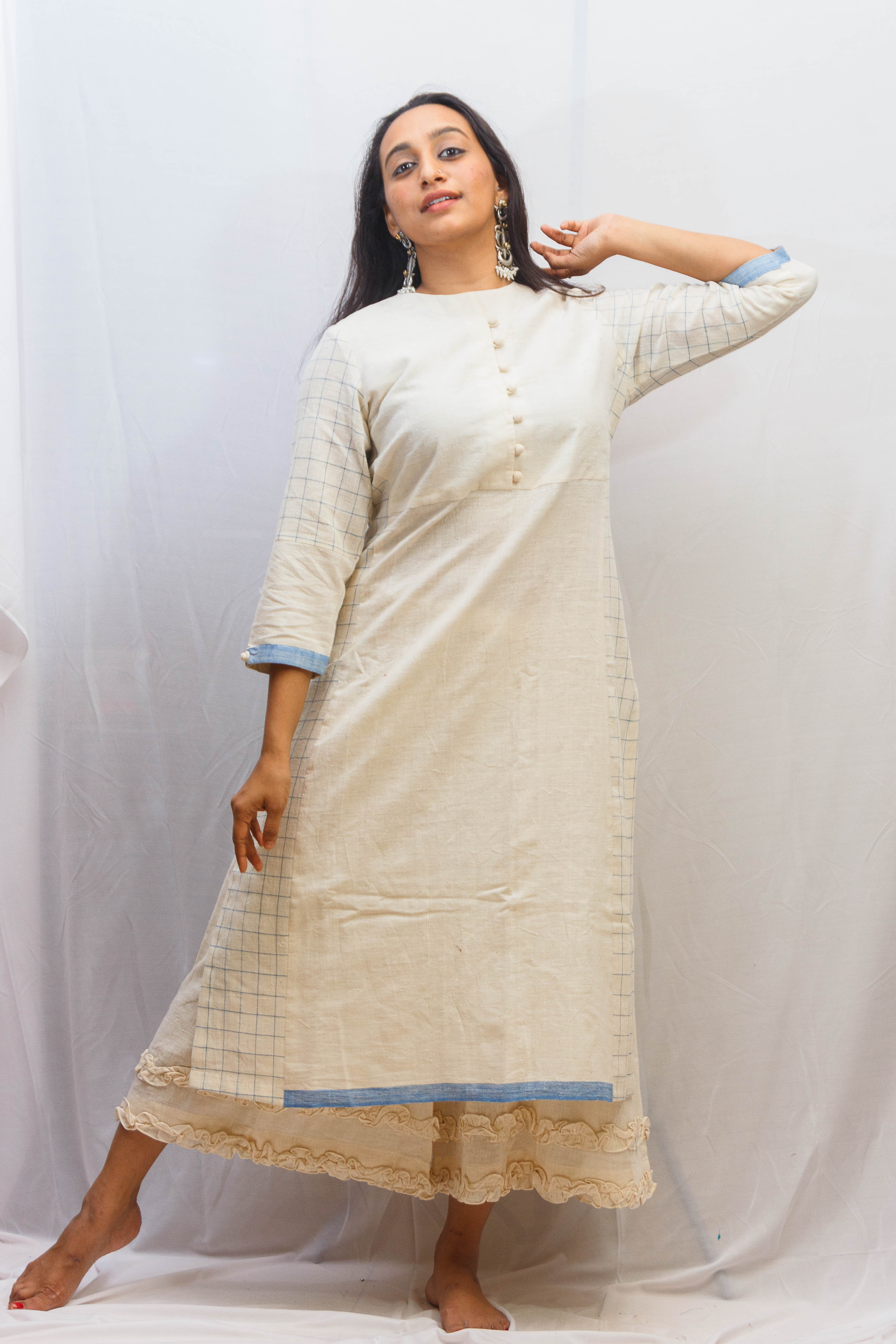 Mustard Yellow Khadi High Low Kurta | Plain kurti designs, Sleeves designs  for dresses, Kurti sleeves design