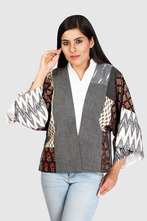 Ikat Patchwork Kimono Jacket - Kapaas N Resham