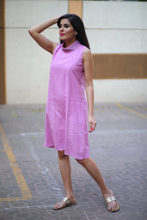 Lavender Pink Shawl Collar Dress