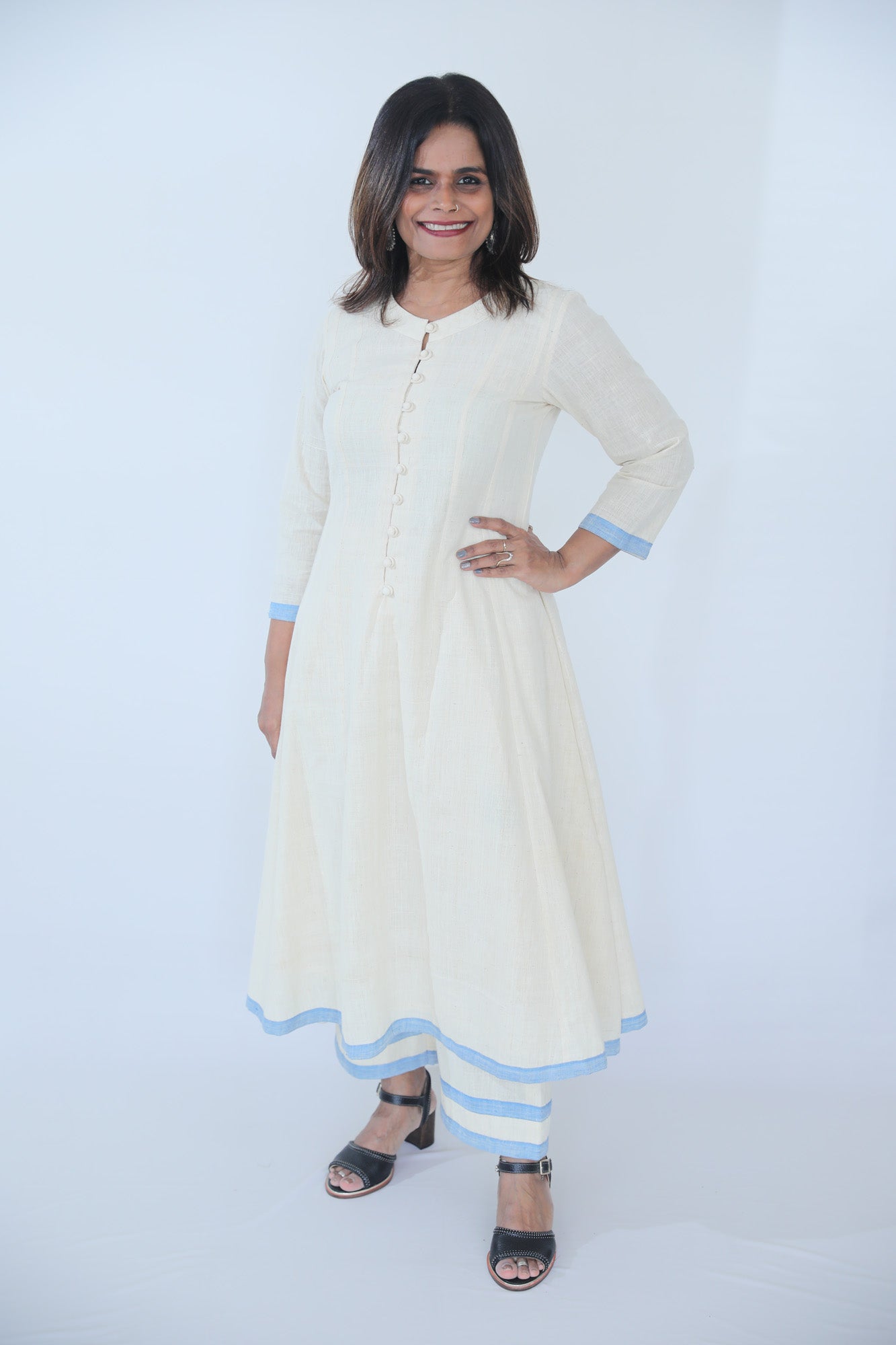 Indian Khadi Cotton Printed Long Straight Kurti Pant Set Wedding Women Wear  Suit | eBay