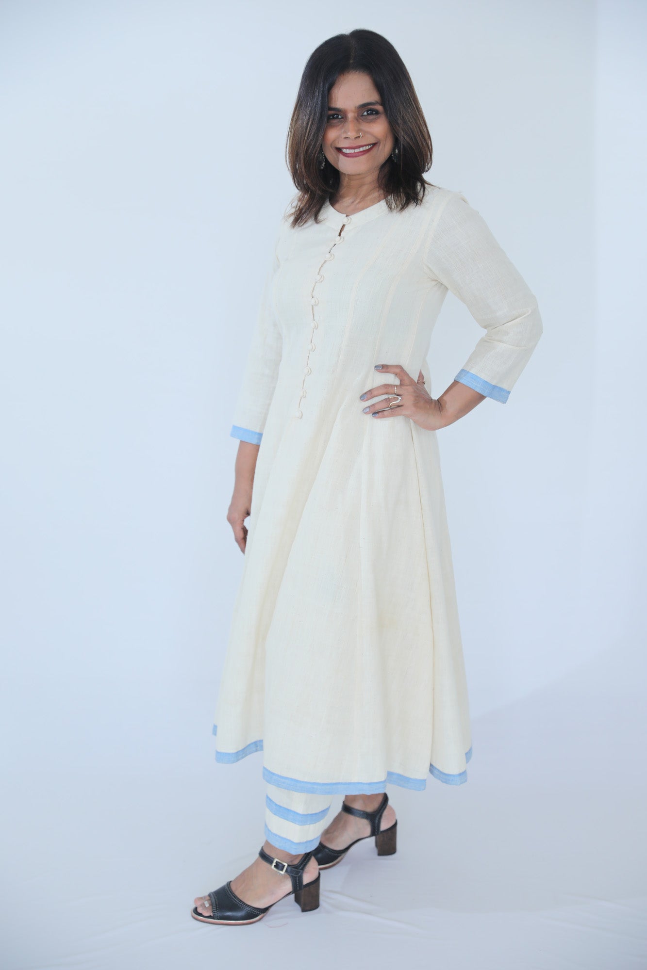 STK263-Pure Designer Khadi Cotton Kurti with Thread work and Fancy Han -  Sreya Trends LLC