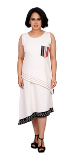 White Khadi - Layered Asymmetrical Dress - Kapaas N Resham