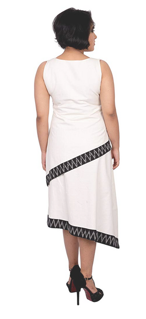 White Khadi - Layered Asymmetrical Dress - Kapaas N Resham