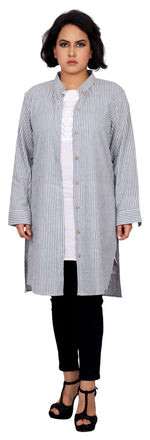 Striped Khadi Jacket cum Tunic - Kapaas N Resham